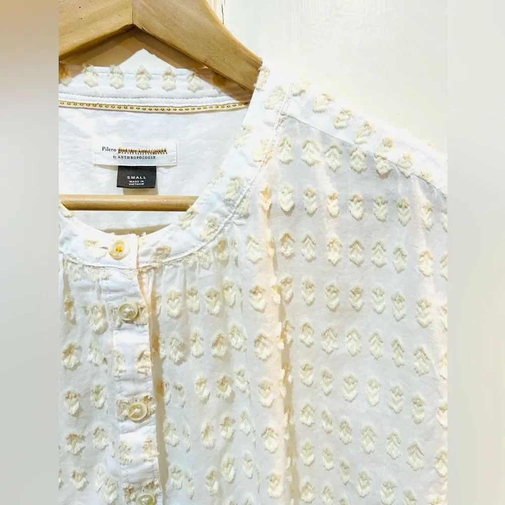 Anthropologie Pilcro Ivory Puff Sleeve Peasant Buttondown Top Cotton Boho Size S